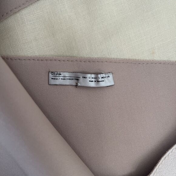 ZARA Basic S Beige Tan Faux Suede V-Neck Mini Jumper Shift Dress - Picture 6 of 7